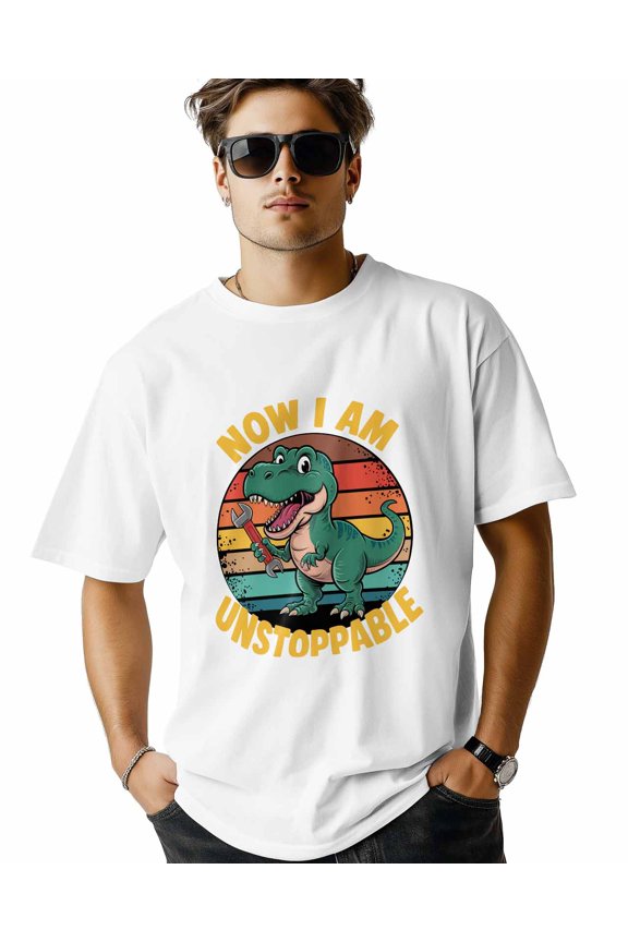 Men's T Shirts, Am Unstoppable Striped Gradient Dinosaur T-Shirt for Men Crew Neck Tees Cotton Tops, White, S
