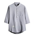 thumbnail image 1 of Men's T Shirts Banded Collar Loose Fit Long Sleeve Casual Button Down Shirts Casual Lightweight Cotton Beach Tops with Pocket, 1 of 3