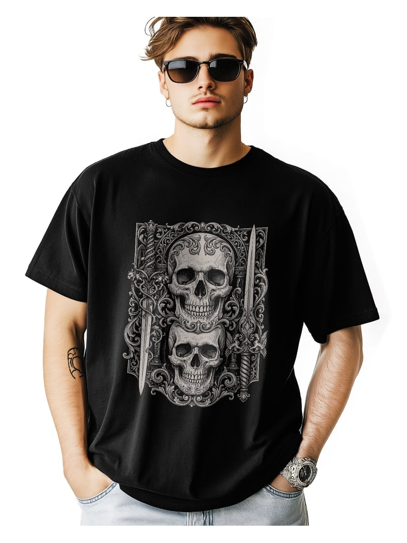 Men's T Shirts, Baroque Goth Horrible Dagger Floral Texture T