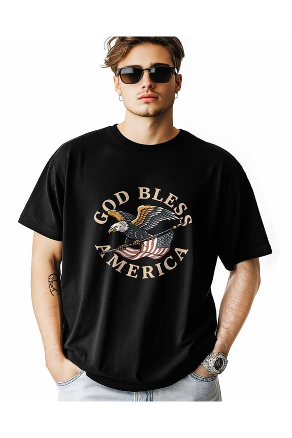 Men's T Shirts, Black Gold Eagle USA Flag T-Shirt for Men Crew Neck Tees Cotton Tops, Black, XS