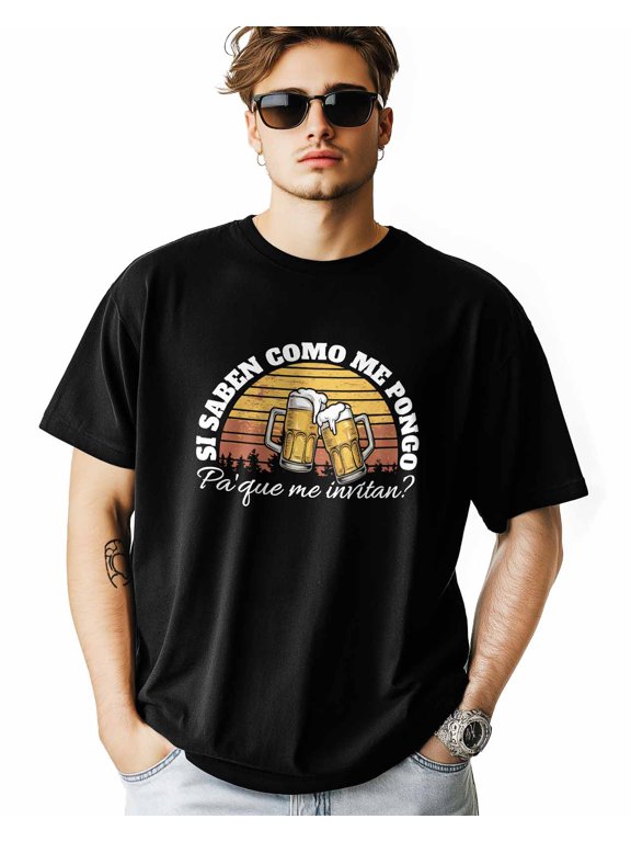 Men's T Shirts, COMO ME PONGO, PA'QUE ME INVITAN? Retro Style T-Shirt for Men Crew Neck Tees Cotton Tops, Black, XS