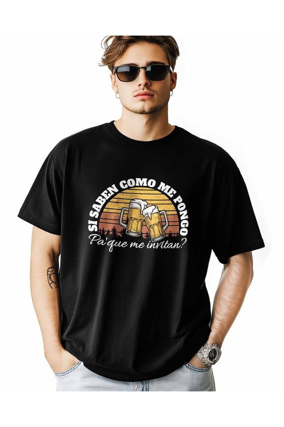 Men's T Shirts, COMO ME PONGO, PA'QUE ME INVITAN? Retro Style T-Shirt for Men Crew Neck Tees Cotton Tops, Black, XS
