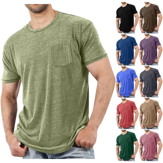 Men's T-Shirts Casual Basic Crew Neck Short Sleeve Tee Shirts with Pocket Round Neck Blouses Shirts | AESTIVO,Gray XL