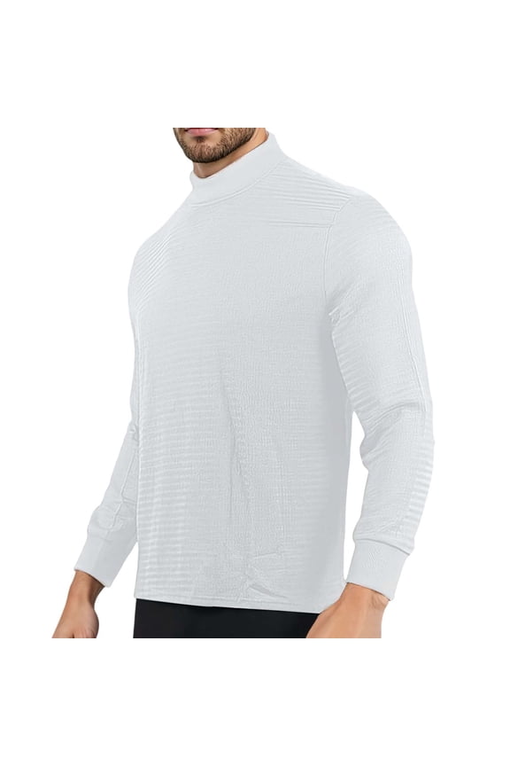 Men's T Shirts Casual Knitted Half Height Collar Water Ripple Solid Color Long Sleeved Tops