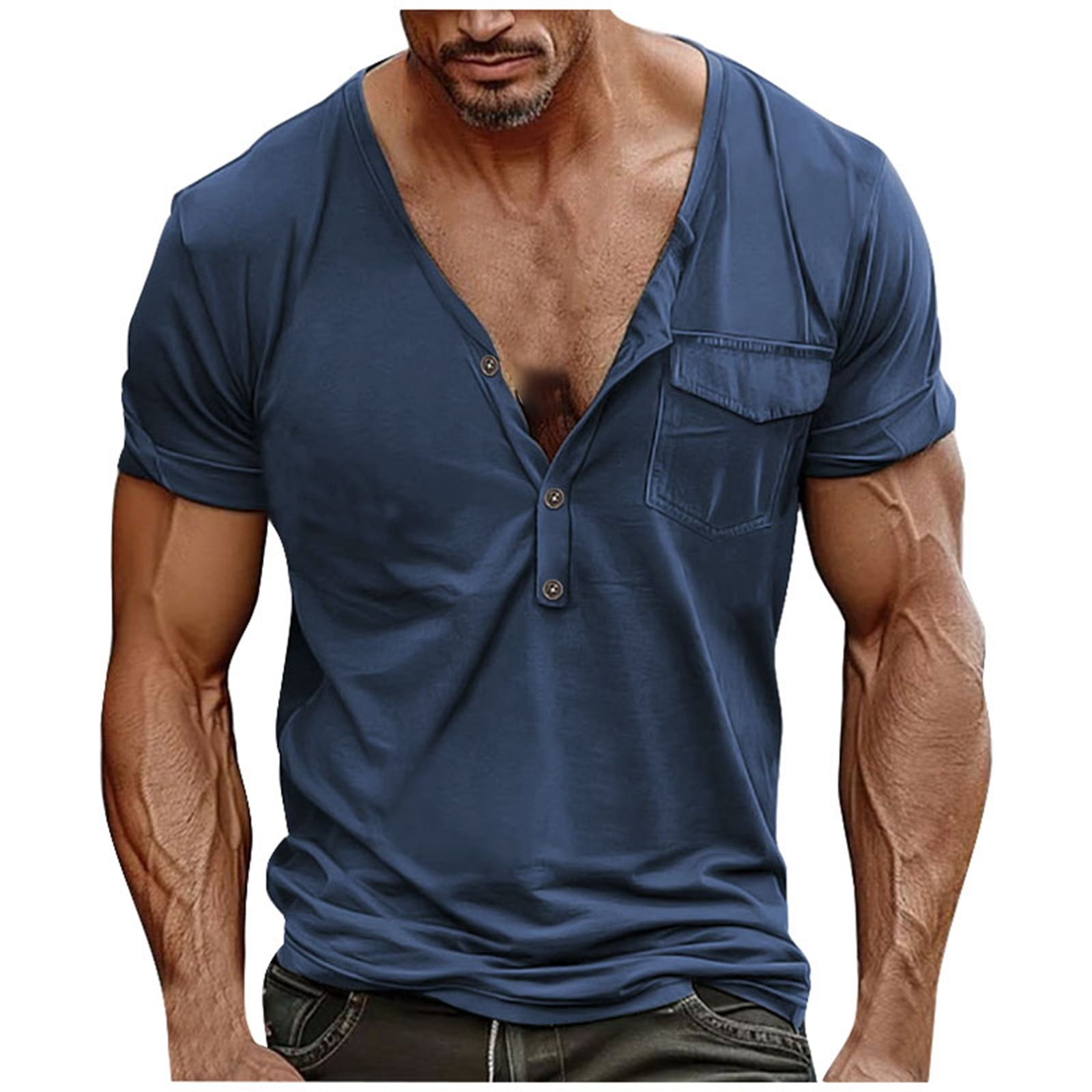 Men's T Shirts Casual,Men's Plus Size Summer Casual Buckle Slim Short