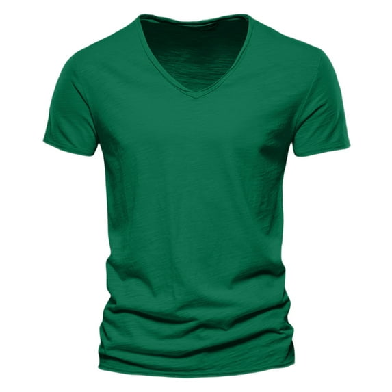 Men's T-Shirts Casual V Neck T Shirts Loose Fit Comfortable Stretchy Pure Color Summer Tee Big And Tall Shirts Men Dark Green