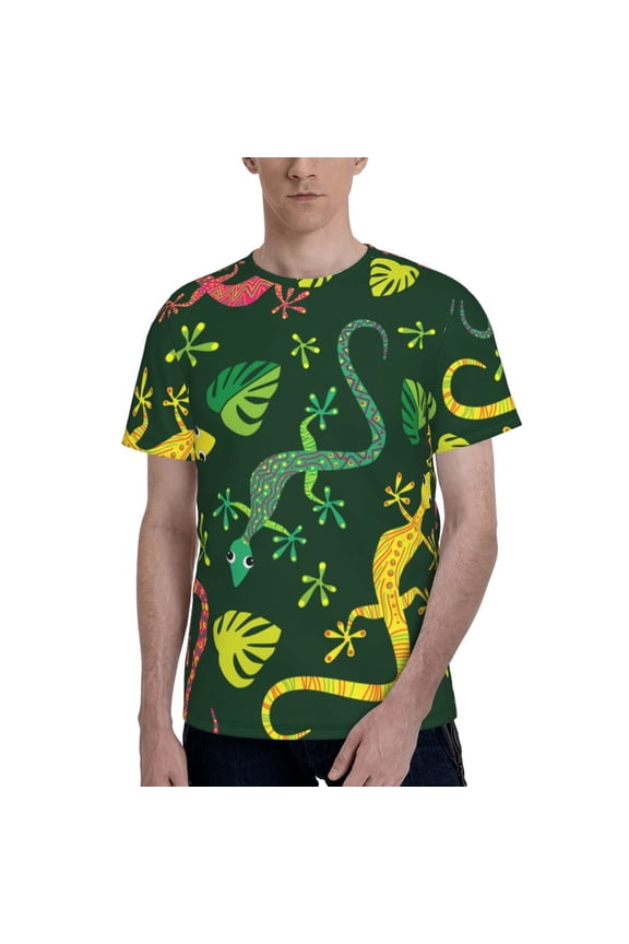 Men's T Shirts Fashion Casual Novelty Tee Graphic Top, Colorful Lizard Gecko Native