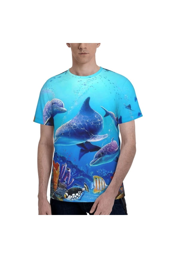 Men's T Shirts Fashion Casual Novelty Tee Graphic Top, Dolphins Rainbow Dolphin