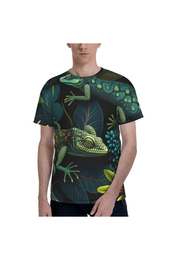 Men's T Shirts Fashion Casual Novelty Tee Graphic Top, Lizards Lizard Art Green