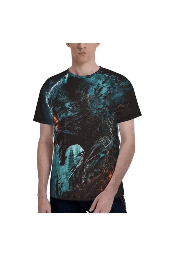 Men's T Shirts Fashion Casual Novelty Tee Graphic Top, Werewolf Howling Night Cool Wolf