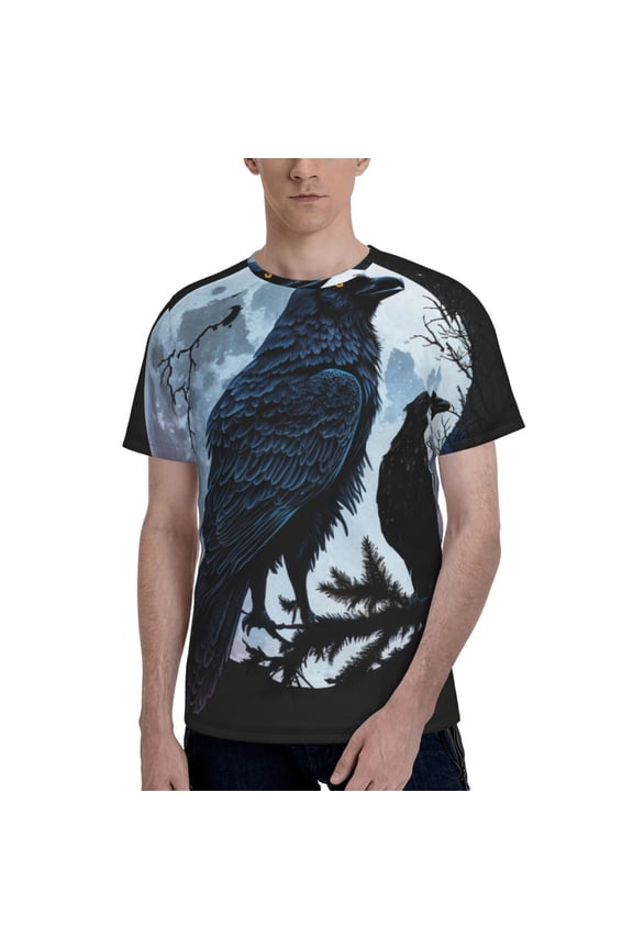 Men's T Shirts Fashion Casual Novelty Tee Graphic Top, Wolf Raven Moonlight Moon Night