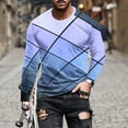 thumbnail image 1 of Men's T Shirts Fashion Color Block Tops Slim Fit Long Sleeve Shirt Round Neck 3D Digital Print Tee Lightweight Athletic Running Pullover Blouse, 1 of 4