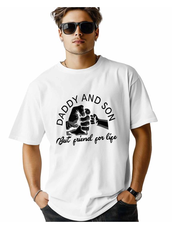 Men's T Shirts, Fist Bump T-Shirt for Men Crew Neck Tees Cotton Tops, White, S