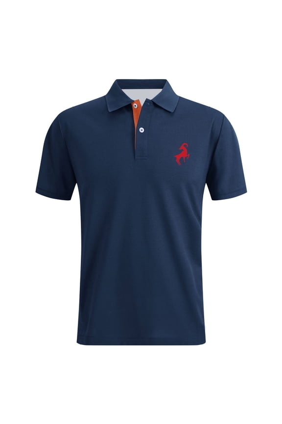 Men's T Shirts Golf Sports Dressy Deer Printed Breathable Short Sleeve Polo Shirts Button Up Collared Comfortable Summer Casual Men Shirts Navy XXXXL