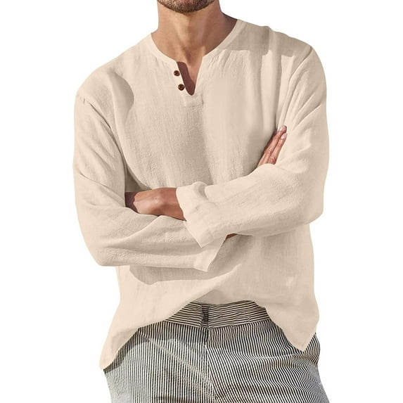 Men's T-Shirts Graphic Summer Loose Long Sleeve V Neck Outdoor Loose Fit Solid Color Casual Daily Home Breathable T Shirt