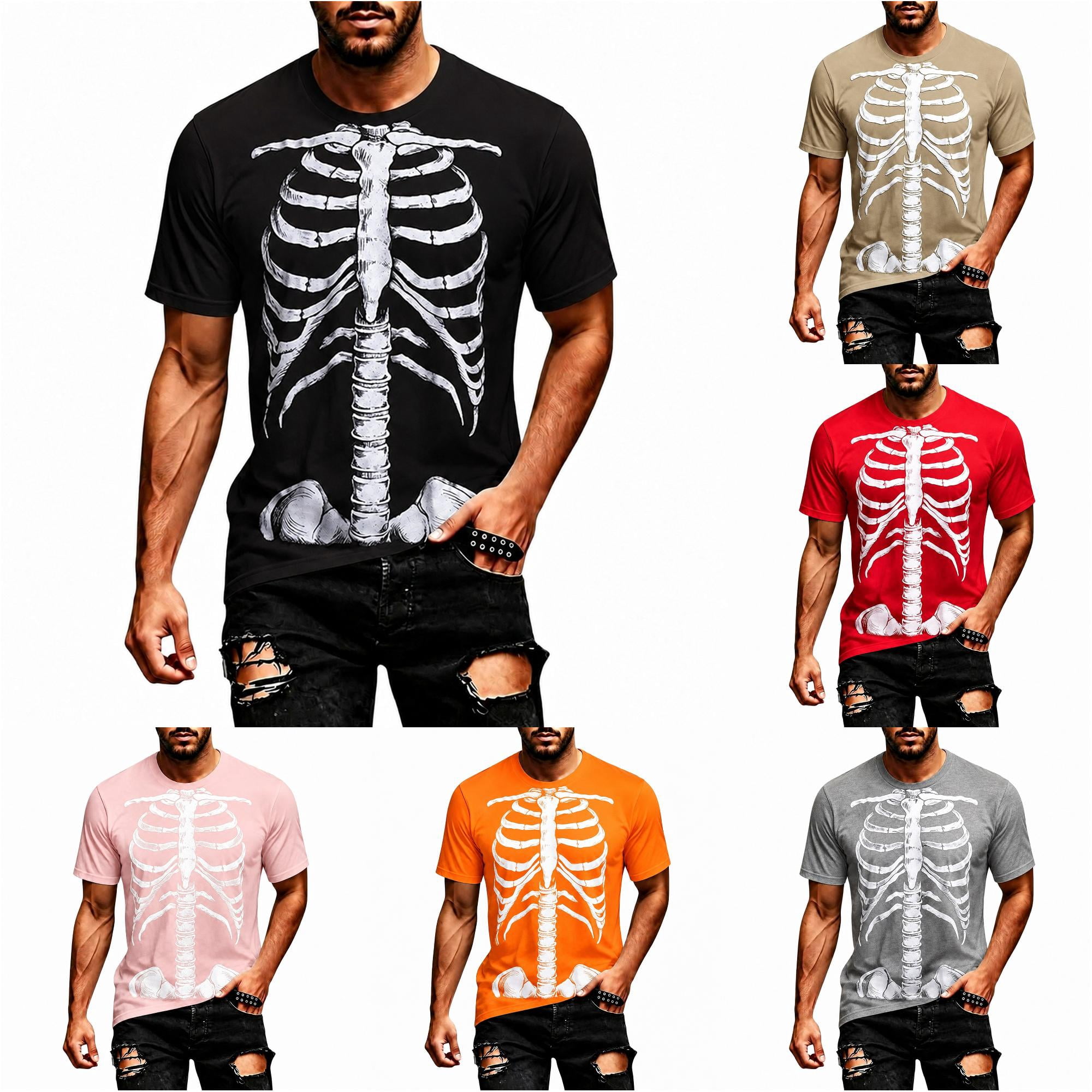 Men's T-Shirts – Halloween Skeleton Funny Graphic Short Sleeve Shirt ...