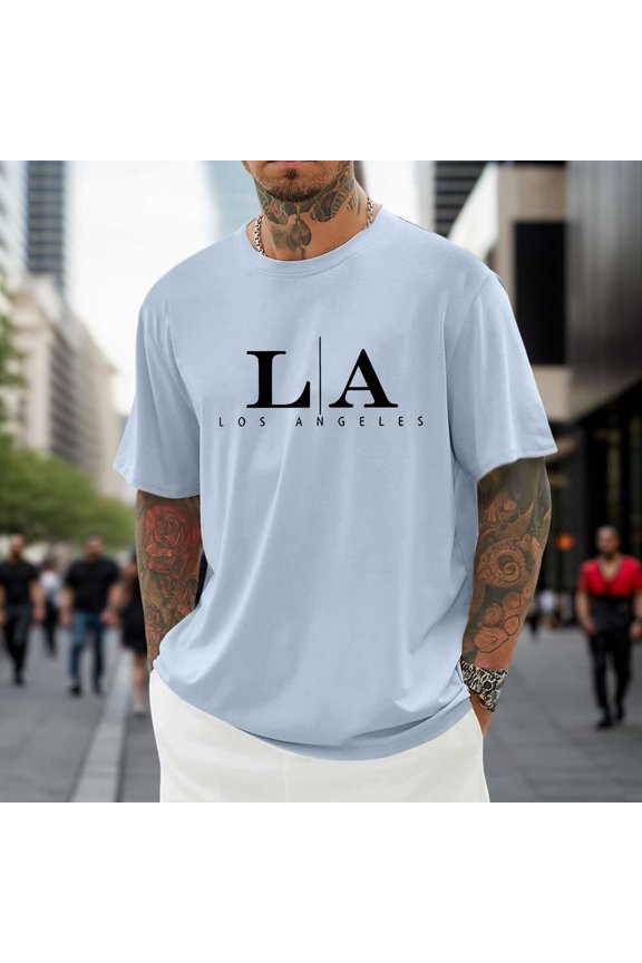 Men's T Shirts LA Los Angeles Graphic Print Casual Short Sleeve Tee for Daily Wear & Couples Matching Outfit Sizes S-XXXL