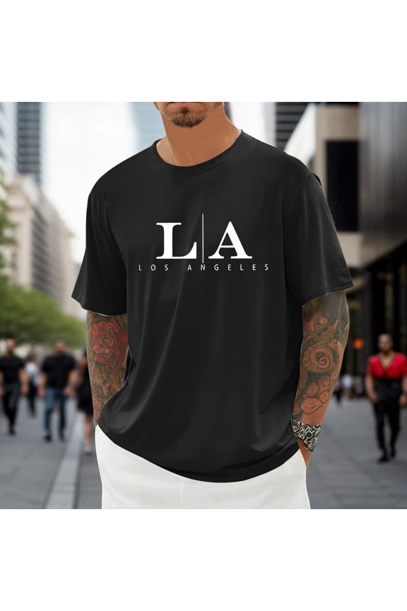 Men's T Shirts LA Los Angeles Graphic Print Casual Short Sleeve Tee for Daily Wear & Couples Matching Outfit Sizes S-XXXL