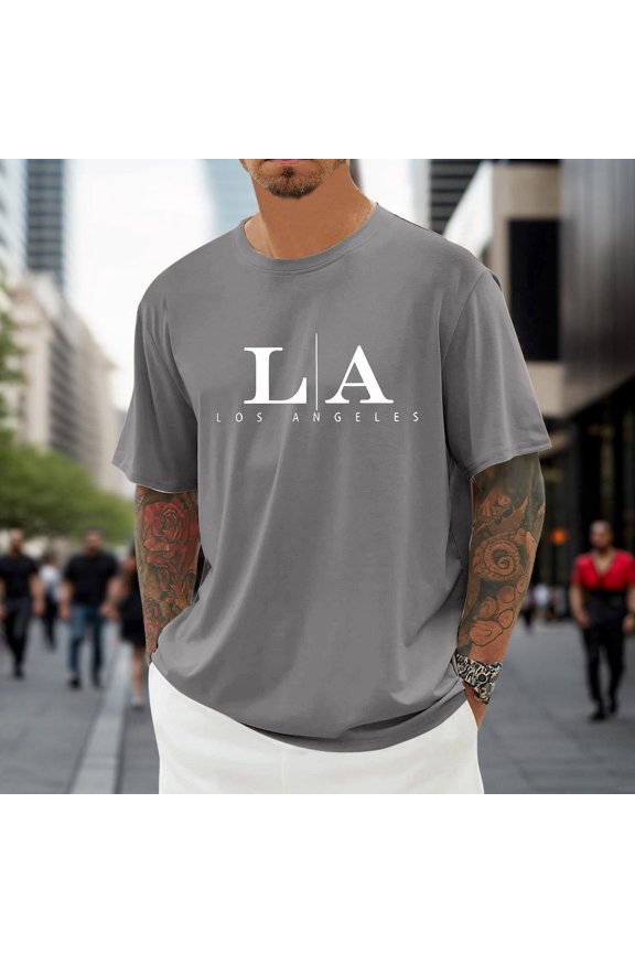 Men's T Shirts LA Los Angeles Graphic Print Casual Short Sleeve Tee for Daily Wear & Couples Matching Outfit Sizes S-XXXL