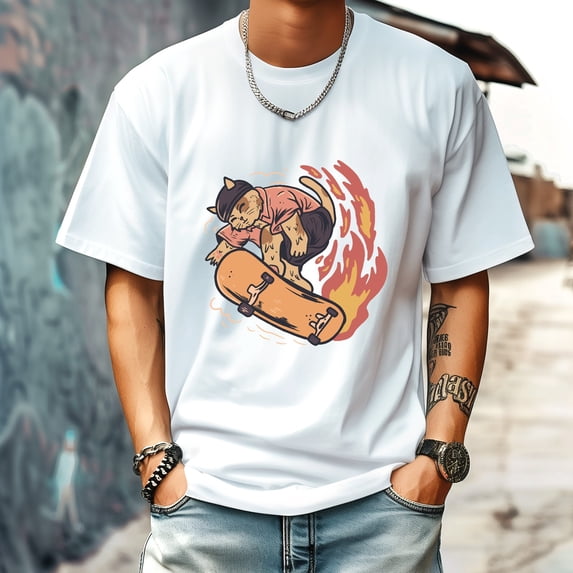 Men's T Shirts Large Tee New trendy Sports Shirt Round Neck Patterned Tee Loose Classic Style 2XL