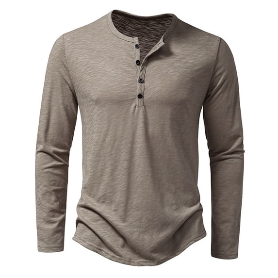 Men's T Shirts Long Sleeve Crewneck Henley T-Shirt Loose Fit Khaki Button Shirt Men Summer Shirts