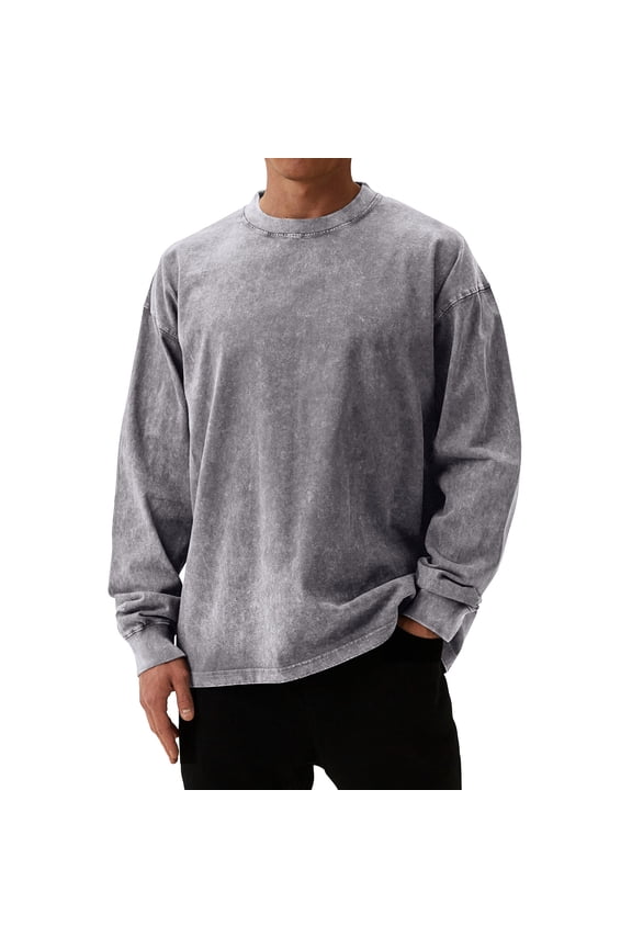 Men's T Shirts Long Sleeve Shirts for Men Vintage Acid Wash Comfort Colors Crewneck Sweatshirt, Gray M