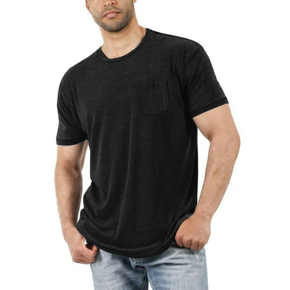 Men's T-Shirts Loose Solid Short Sleeved Round Neck Pocket T Shirt Fashion Versatile Pullover Tshirt