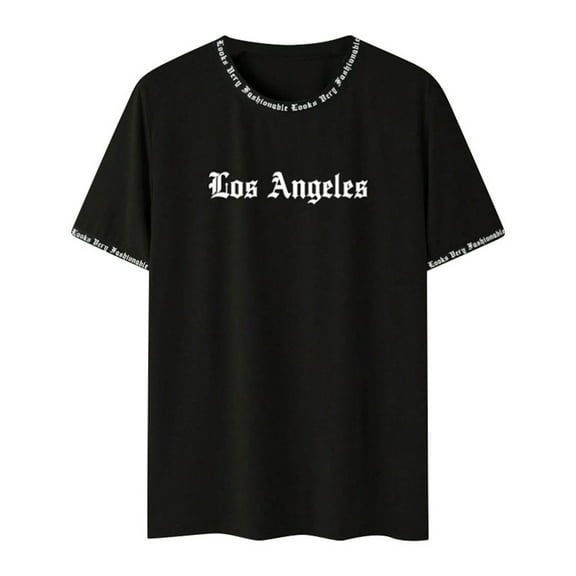 Men's T-Shirts Los Angeles Printed Letter tees Short Sleeved Loose Graphic Tees Dailywear Sports T-Shirt Black S