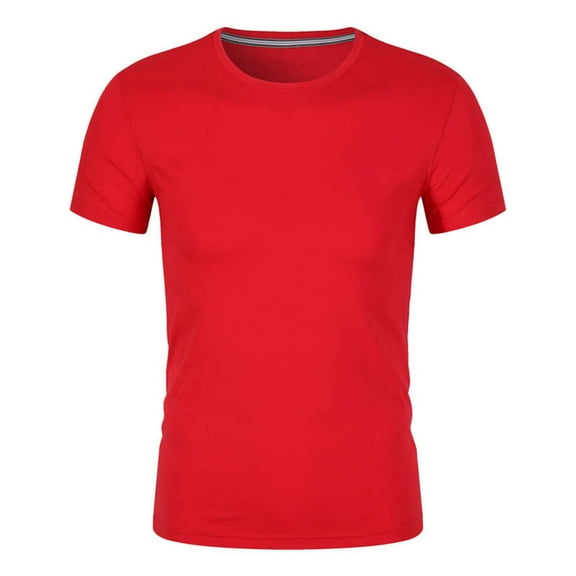 Men's T Shirts Man Solid-Color Elastic Sports Short Sleeved Round-Neck Blouse Red,2XL
