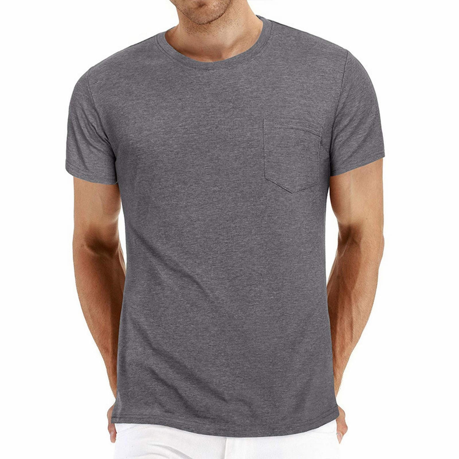 Men's T-Shirts Men's Round Neck Patch Pocket Short Sleeve T Shirt ...