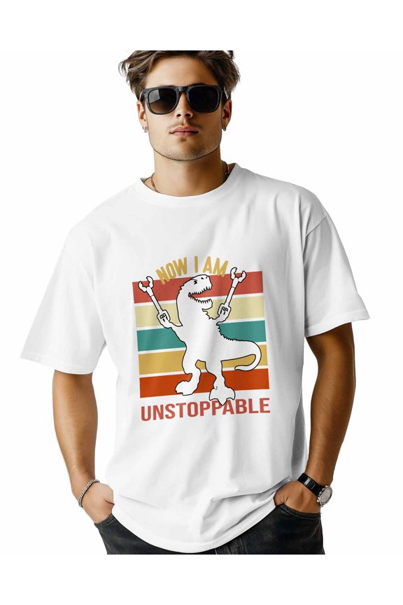 Men's T Shirts, NOW I AM UNSTOPABLE T-Shirt for Men Crew Neck Tees Cotton Tops, White, XS