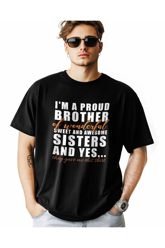 Men's T Shirts, PROUD OF SISTER Modern Art T-Shirt for Men Crew Neck Tees Cotton Tops, Black, L