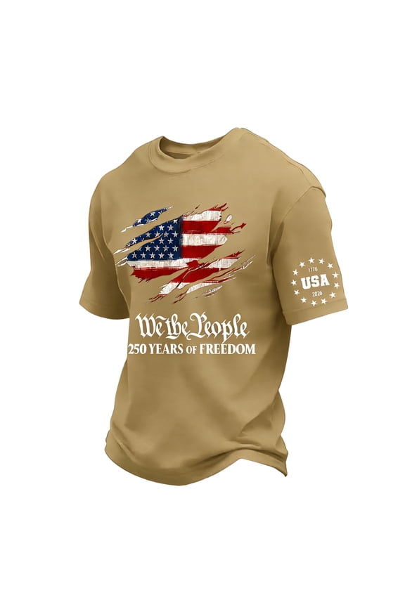 Men's T Shirts We the People 250 Years Of America Patriots Shirts Short Sleeve Crew Neck Independence Day Shirt Usa Flag Button Down Big and Tall Tees Khaki M