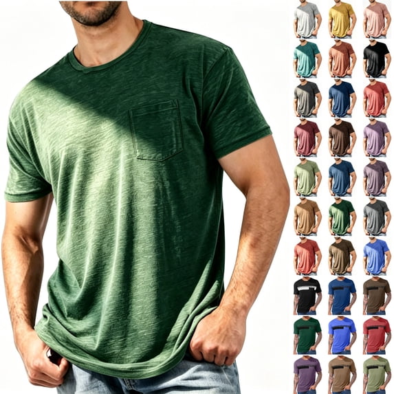 Men's T-Shirts with Pocket Casual Basic Short Sleeve Crew Neck Round-Neck Tee Shirts Tops Blouses for Daily Wear Gym Workout Loungewear Streetwear Vacation Outfits | Ihhxva,Army Green L