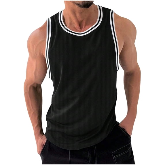 Men's Tank Top Qiggri Fashionable Men's Round-neck Solid Color Quick Dry Sleeveless Top Running Tank Top Men
