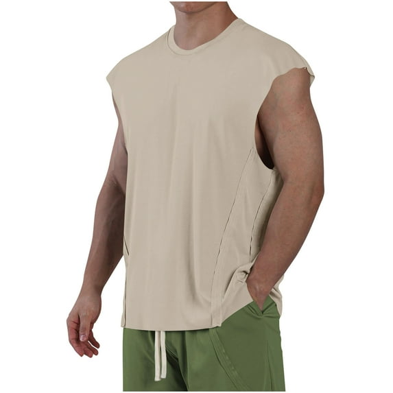 Men's T-Shirts Qiggri Fashionable Men's Solid Color Sports Casual Sleeveless Round Neck Top Running Tank Top Men