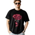 thumbnail image 1 of Men's T Shirts, Romantic Dark Red Ribbon Rose Floral T-Shirt for Men Crew Neck Tees Cotton Tops, Black, M, 1 of 9