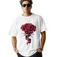 thumbnail image 1 of Men's T Shirts, Romantic Dark Red Ribbon Rose Floral T-Shirt for Men Crew Neck Tees Cotton Tops, White, 5XL, 1 of 9