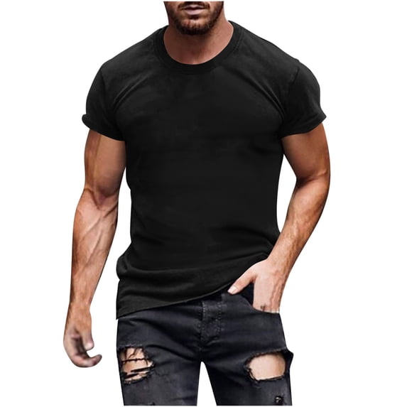 Men's T-Shirts, Short Sleeve Crew Neck Casual Top, Soft Polyester Spandex Blend Shirt for Daily Wear and Comfort