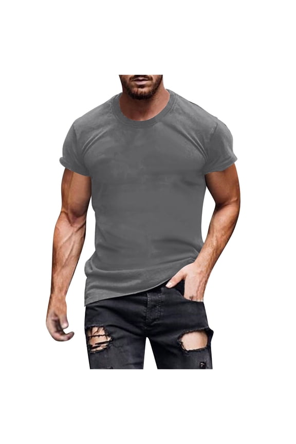 Men's T-Shirts, Short Sleeve Crew Neck Casual Top, Soft Polyester Spandex Blend Shirt for Daily Wear and Comfort