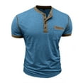 thumbnail image 1 of Men's T-Shirts Short Sleeve Crewneck Henley Shirt Loose Fit Blue T Shirts with Button Mens Work Shirts, 1 of 7