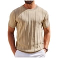 thumbnail image 1 of Men's T-Shirts Short Sleeve Crewneck Knit Shirts Summer Ribbed Textured Tee Shirts Beige XL, 1 of 4
