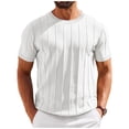 thumbnail image 1 of Men's T-Shirts Short Sleeve Crewneck Knit Shirts Summer Ribbed Textured Tee Shirts White S, 1 of 5