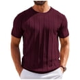 thumbnail image 1 of Men's T- Shirts Short Sleeve Knit Sweater Shirt Casual Crewneck Ribbed Pullover Tees (Wine,2XL), 1 of 4
