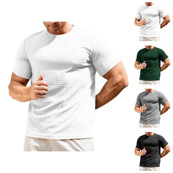 Men's T-Shirts Short Sleeve Stretch Crewneck Textured Plain T Shirts Summer Casual Tees