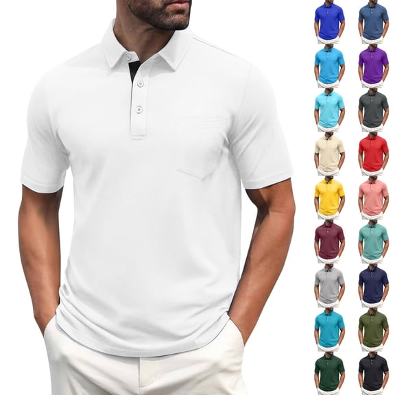 Men's T-Shirts Short Sleeve Stretch Stain Shield Casual Button Down T-Shirts Solid Casual Clothes Shirt