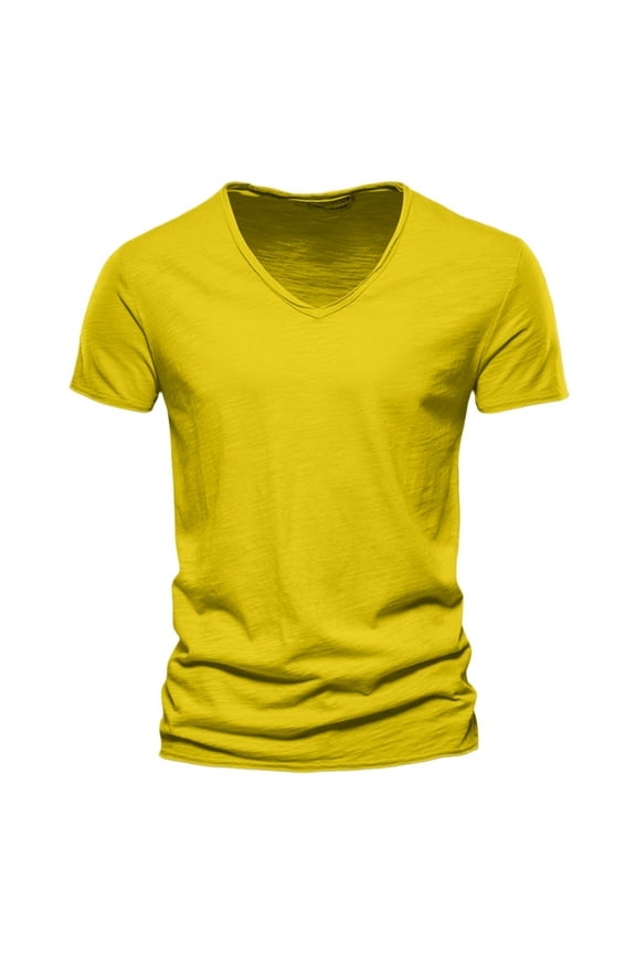 Men's T Shirts Short Sleeve V-Neck Shirt Basic Yellow T Shirt Mens Fashion Clothing