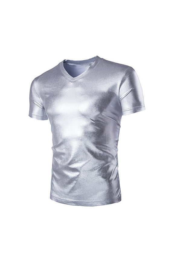 Men's T Shirts Short Sleeve V Neck T-Shirt Lightweight Silver Tee Shirts Mens Fashion Clothing