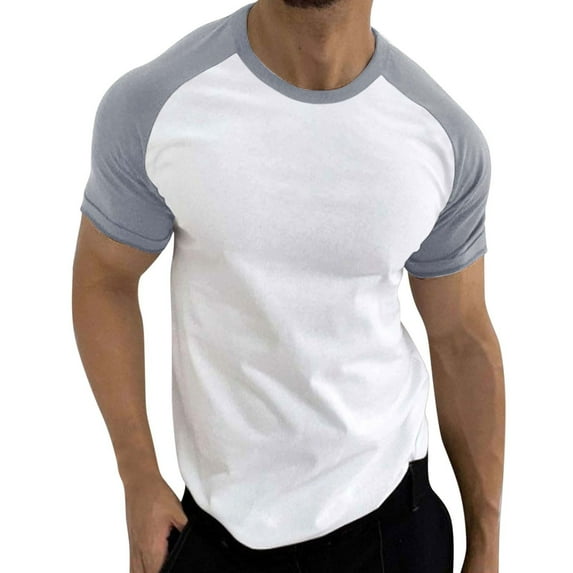 Men's T-Shirts Soft Summer Short Sleeve Sports Color Block Raglan Sleeves Round Neck Casual Breathable Tshirt