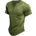 thumbnail image 1 of Rggeeun Men'S T-Shirts Solid Color Henley Buttons Knit Short Sleeve V-Neck Knit Relaxed Fit For Outdoor Play Comfort Tops,Green,L, 1 of 2